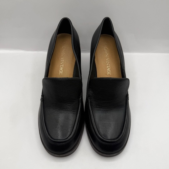 Crown Vintage Black Leather Chunky Loafer Pumps Women's Size 8 M - Picture 3 of 8